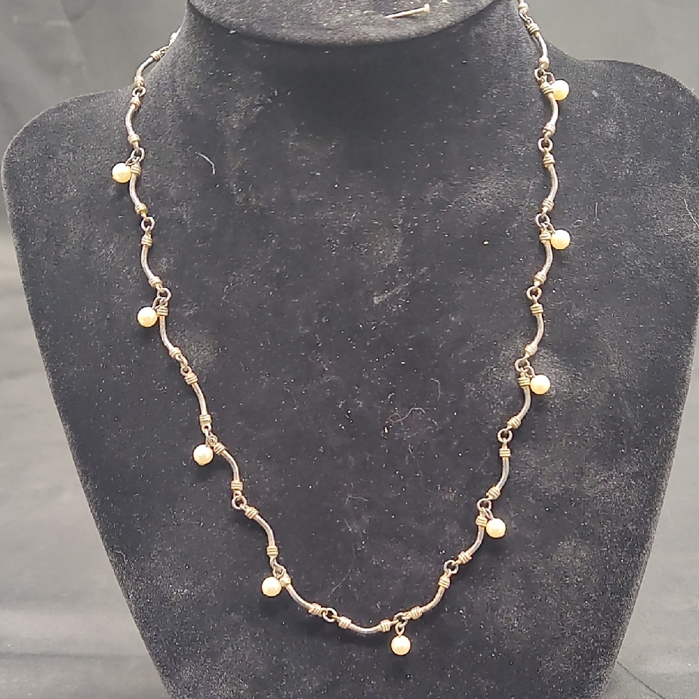 Vintage Sterling Silver Link Necklace With Pearls